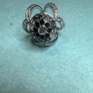 Silver and Black Scarf Ring Multi Stone Pre-owned